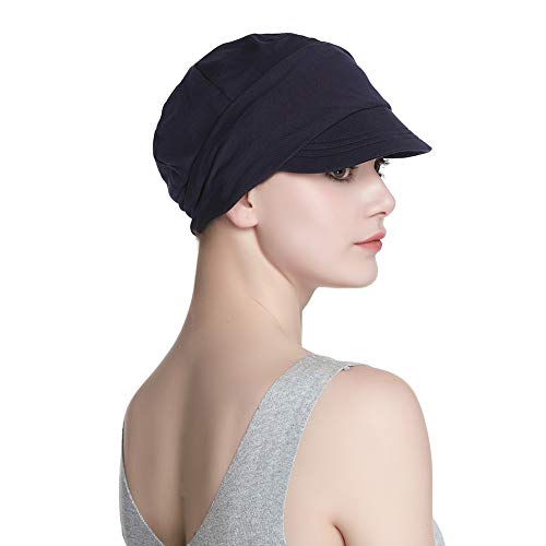Alnorm Breathable Cotton Hat and Scarf Set Chemo Headwear for Women - color: Navy Peach Blossom