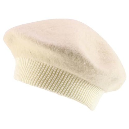 Trendy Apparel Shop Plain Solid French Wool Beret Hat - color: Ivory