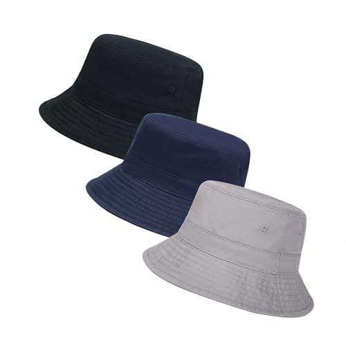 Cotton Bucket Hat Packable Beach Sun Hat for Women Men - color: Navy+black+lightgrey