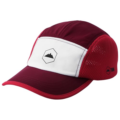 Tough Headwear 5 Panel Running Hat-Lightweight Breathable Nylon Trail Runner Hats-Camper Hat -Flat Brim Runners Hats - color: Burgundy