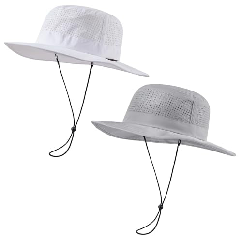 UPF 50+ Bucket Sun Hat with Laser Perforated Mesh Cooling Adjustable Breathable Lightweight for Outdoor Men Women - color: White & Light Grey