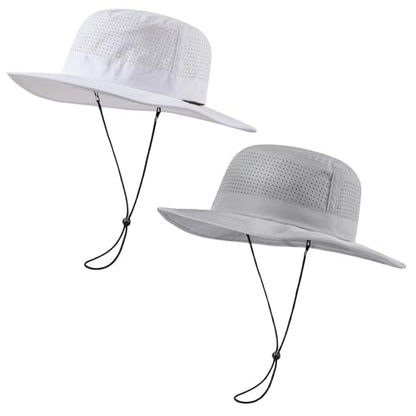 UPF 50+ Bucket Sun Hat with Laser Perforated Mesh Cooling Adjustable Breathable Lightweight for Outdoor Men Women - color: White & Light Grey