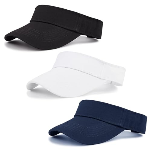 Zando 3.2" Structured Brim Visor Hats for Women, UPF 50+, Golf/Tennis - color: White&black&navy Blue