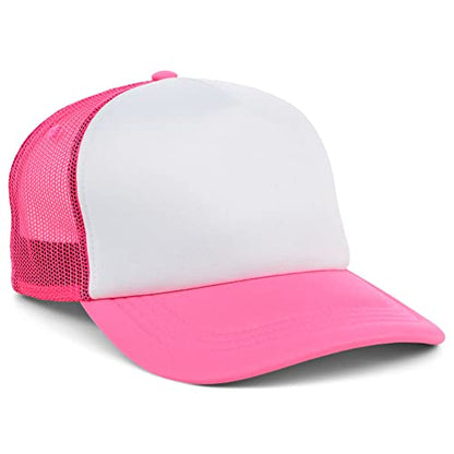 Lids Blank Basic Foam Trucker Adjustable Snapback Hat - color: White/Neon Pink