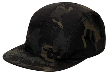 COOLSOME Camo Hat 5 Panels Hats Camper Hunting Cap - color: L (7 1/2- 7 3/4)| Black+camo |Flat-brim