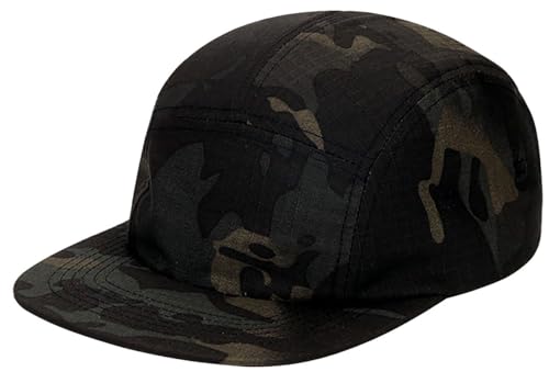 COOLSOME Camo Hat 5 Panels Hats Camper Hunting Cap - color: L (7 1/2- 7 3/4)| Black+camo |Flat-brim
