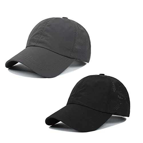 Womens Criss Cross Ponytail Hat Quick Drying Baseball Cap Sun Hats UV Protection Sport Cap - color: (2-pack)black/Dark Grey