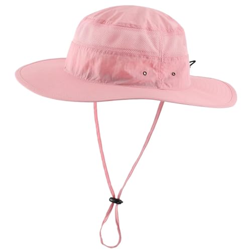 Home Prefer UPF 50+ Men's Sun Hat Wide Brim Bucket Hat UV Protection Hat for Mens Womens Beach Safari Gardening Golf Fishing - color: Pink