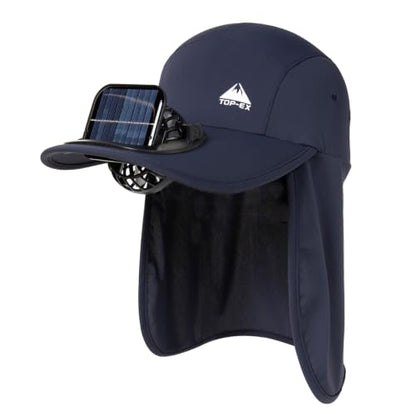 TOP-EX UVCoolix™ Cooling Neck Flap Baseball Sun Cap with Solar Fan - color: Navy Blue, size: Large-X-Large