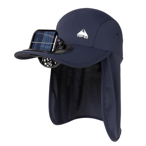 TOP-EX UVCoolix™ Cooling Neck Flap Baseball Sun Cap with Solar Fan - color: Navy Blue, size: Large-X-Large