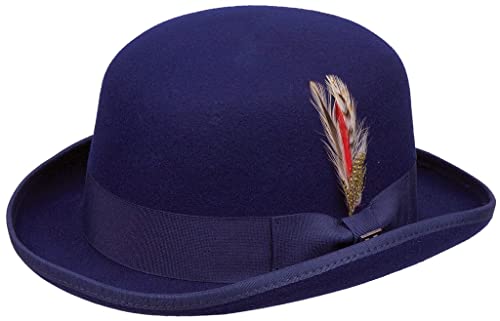 Kenny K Signature High Derby, Stylish, Classic Bowler Style Hat,100% Wool Felt WFDBH - color: Blue (C), size: Medium