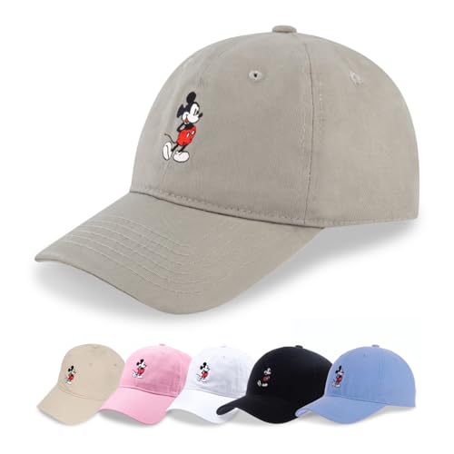 Disney Mickey Mouse Embroidered Cotton Adjustable Dad Hat with Curved Brim - color: Gray