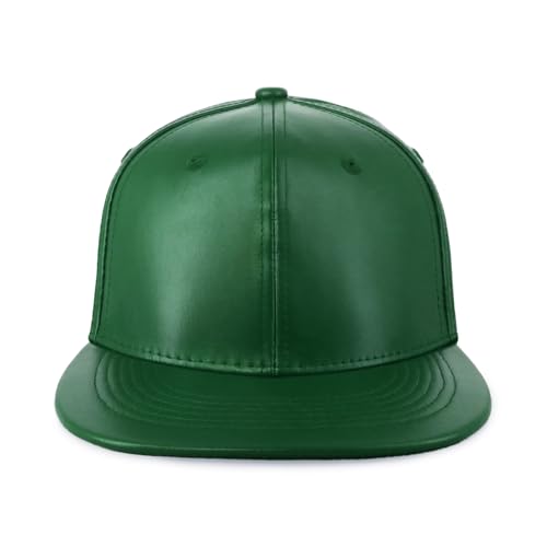 CHOK.LIDS PU Leather Flat Brim Snapback Hat Hip Hop Baseball Cap - color: Leather Hunter Green