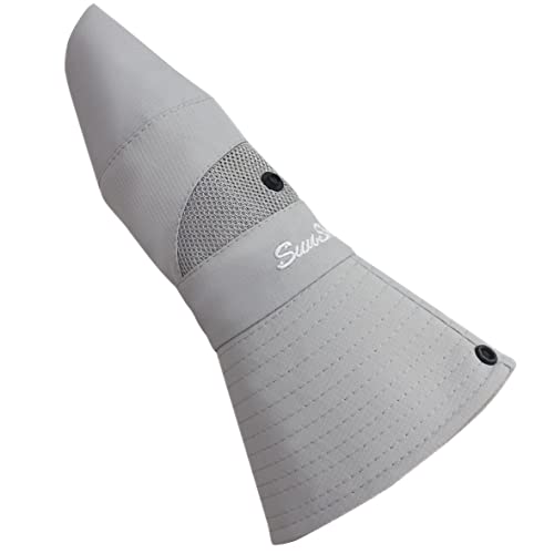 Muryobao Women's Ponytail Sun Hat UV Protection Foldable Mesh Wide Brim Beach Fishing Hat - color: Pure Light Grey