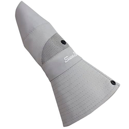 Muryobao Women's Ponytail Sun Hat UV Protection Foldable Mesh Wide Brim Beach Fishing Hat - color: Pure Light Grey