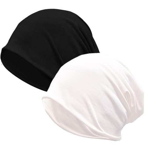JarseHera 2 Pack Wider Slouchy Beanie for Men Women Oversize Chemo Headwear Large Baggy Skull Cap Cancer Caps Hats - color: 2 Pair,black+white-large