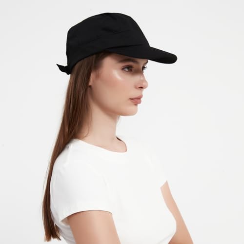 Adjustable Unisex Flat Top Twill Classical Baseball Cap Military Hat 22-23.6 in Cadet Cap - color: Black