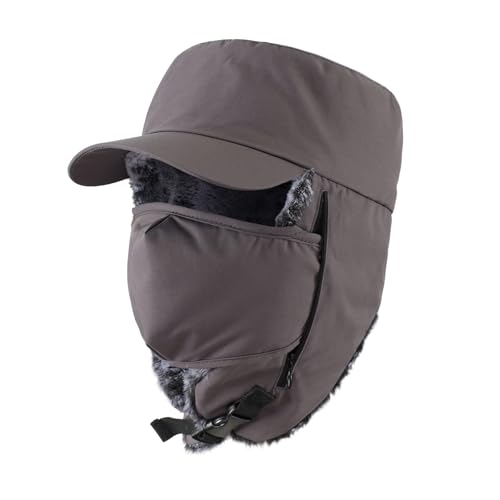 Trapper Hat Warm Faux Fur Winter Cap with Ear Flaps Windproof Waterproof Snow Ski Hats for Men Women Cold Weather - color: Dark Grey
