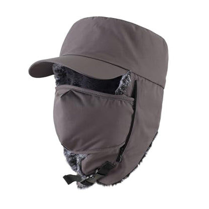 Trapper Hat Warm Faux Fur Winter Cap with Ear Flaps Windproof Waterproof Snow Ski Hats for Men Women Cold Weather - color: Dark Grey