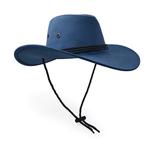 Cowboy Hat, Sun Hat Faux Felt Leather Suede Travel Cap Western Hat Outdoor Sun Protect - color: Navy