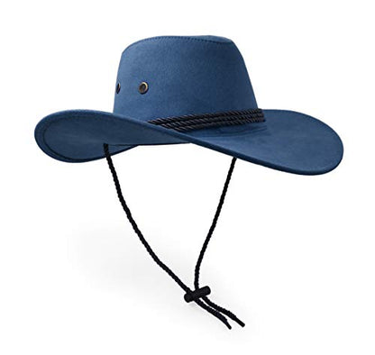 Cowboy Hat, Sun Hat Faux Felt Leather Suede Travel Cap Western Hat Outdoor Sun Protect - color: Navy