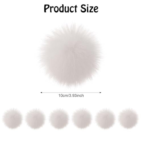 Fzxdfg 6Pieces Faux Furry Pom Pom Ball with Elastic Loop DIY Faux Fur Fluffy Ball for Hats Bags Key Chains Accessories 3.9inch/10CM (White) - color: White