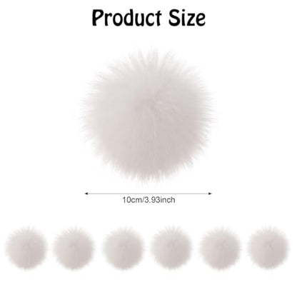 Fzxdfg 6Pieces Faux Furry Pom Pom Ball with Elastic Loop DIY Faux Fur Fluffy Ball for Hats Bags Key Chains Accessories 3.9inch/10CM (White) - color: White