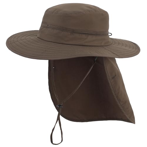 Connectyle Wide Brim Sun Hat for Men Women UPF 50+ Breathable Fishing Hat with Neck Flap Outdoor Hiking Safari Bucket Hats - color: Army Green
