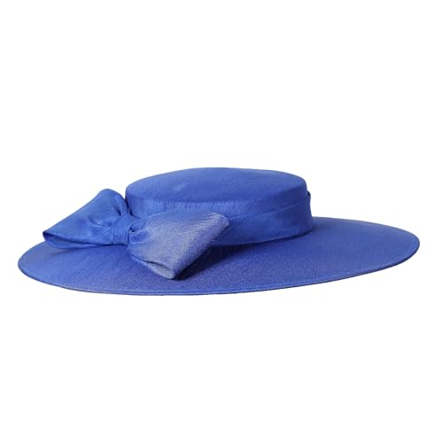 Fascinators Women Wide Brim 20s 50s Derby Pillbox Hat Bowknot Cocktail Tea Party Church Dress Hats - color: Royal