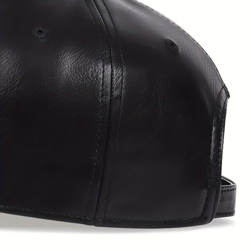 Leather Baseball Cap, Adjustable PU Leather Outdoor Sport Caps for Men Women - color: Black