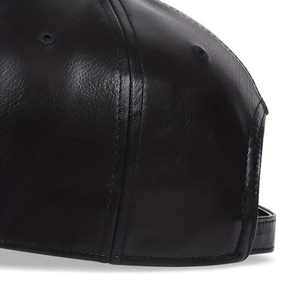 Leather Baseball Cap, Adjustable PU Leather Outdoor Sport Caps for Men Women - color: Black