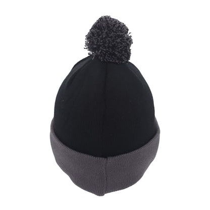 Pacific Headwear Unisex Adult Pacific Headwear Knit Fold Over Pom-pom Beanie - color: Black/Graphite, size: One Size