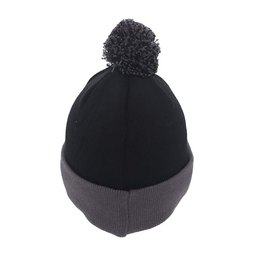 Pacific Headwear Unisex Adult Pacific Headwear Knit Fold Over Pom-pom Beanie - color: Black/Graphite, size: One Size