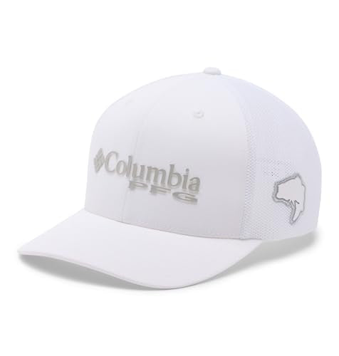 Columbia Unisex PFG Logo Mesh Ball Cap, White/Bass, L/XL