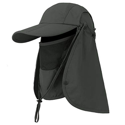CRISTGEE Foldable Sun Cap, Fishing Hats, UPF 50+ Protection Caps with Face Mask Neck Flap - color: Army Green