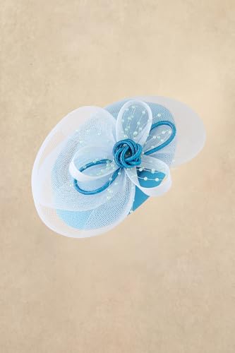 BABEYOND Fascinators Hats for Women Tulle Pillbox Knot Bead Tea Party Hat - color: Light Blue