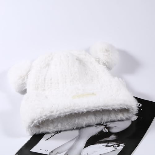 Winter Knit Hat for Women Winter Elastic Cute Bear Ear Skull Beanie Caps Autumn Winter Cute Crochet Beanies - color: Bear Ear White