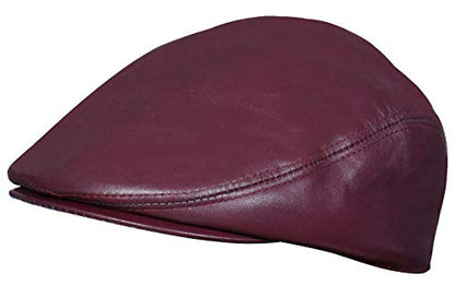 Men's Real Soft Leather Ivy Beret Newsboy Gatsby Golf Cabbie Flat Cap Hats - color: Burgundy, size: XX-Large