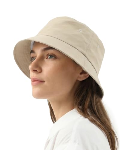 Zylioo XL XXL Bucket Hat for Big Heads, Quick Dry Travel Sun Hat with Strap - color: Beige, size: Small-Medium