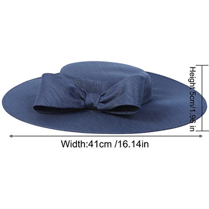 Fascinators Women Wide Brim 20s 50s Derby Pillbox Hat Bowknot Cocktail Tea Party Church Dress Hats - color: Navy