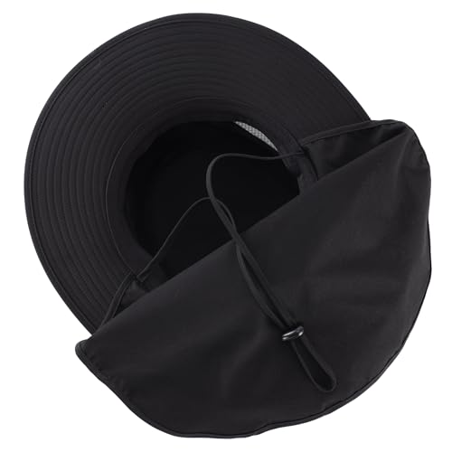Connectyle UPF 50+ Wide Brim Sun Hat for Men Women UV Protection Fishing Hat with Neck Flap Outdoor Safari Bucket Hiking Hats - color: Black