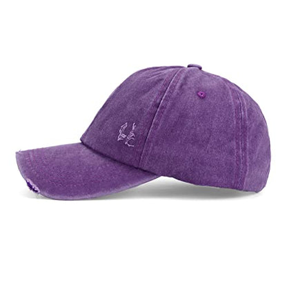 Criss Cross Ponytail Hat Women Washed Distressed Baseball Caps Adjustable High Messy Bun Ponycap - color: B - Denim Purple