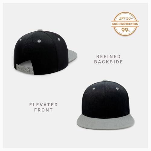 CHOK.LIDS Classic Snapback Flat Bill Hat Blank Adjustable Baseball Cap - color: Black/ Light Grey