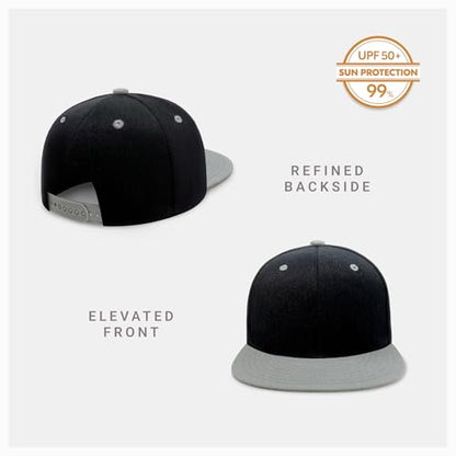 CHOK.LIDS Classic Snapback Flat Bill Hat Blank Adjustable Baseball Cap - color: Black/ Light Grey