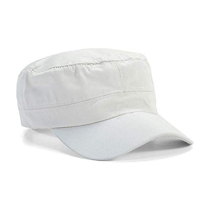 Adjustable Unisex Flat Top Twill Classical Baseball Cap Military Hat 22-23.6 in Cadet Cap - color: Cream