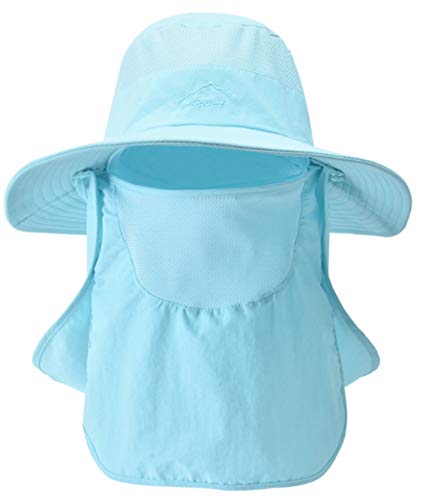 Fishing Hat for Men & Women, Sun Protection Hat with Face Cover & Neck Flap - color: Light Blue