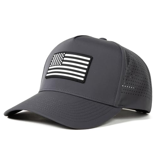 TOP-EX Performance Golf Baseball Hat for Men, Water-Resistant, Laser-Vented - color: Charcoal - Usa Flag, size: Medium-Large