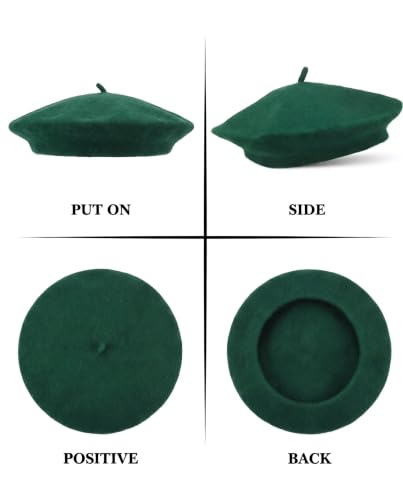Wool French Beret Hats for Women Classic Winter Beanie Cap - color: Forest Green