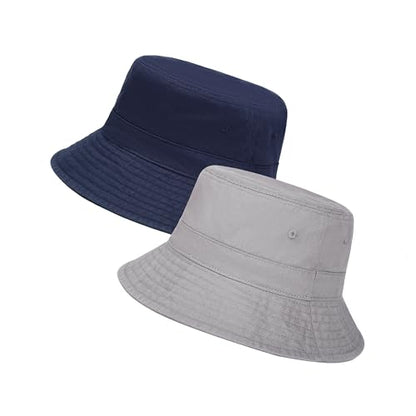 Cotton Bucket Hat Packable Beach Sun Hat for Women Men - color: Navy+lightgrey