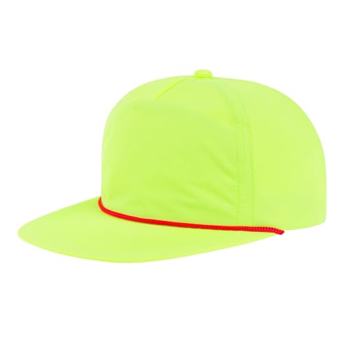 TOPTIE 5-Panel Rope Snapback Baseball Cap, Adjustable Flat Brim Hat, Quick Dry Soft Top Cap for Men Women Outdoor - color: Yellow/Red